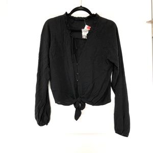 Olivaceous Blouse w Tie Front & Button Detail NWT